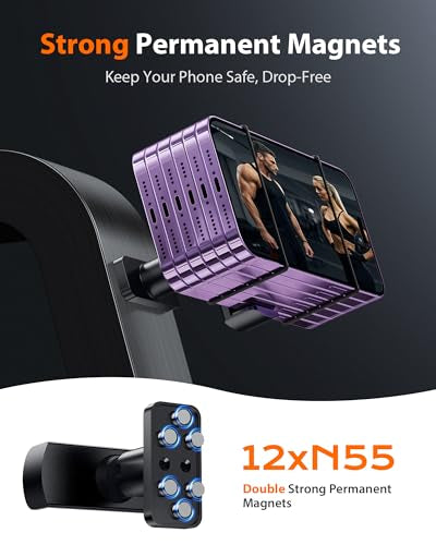 Stouchi Gym Magnetic Phone Holder, 360° Adjustable [N55 Dual Magnet] Phone Mount Gym Accessories for Women/Men, All Metal Portable Workout Essentials Compatible with 4.7-6.5" Smartphones, Black