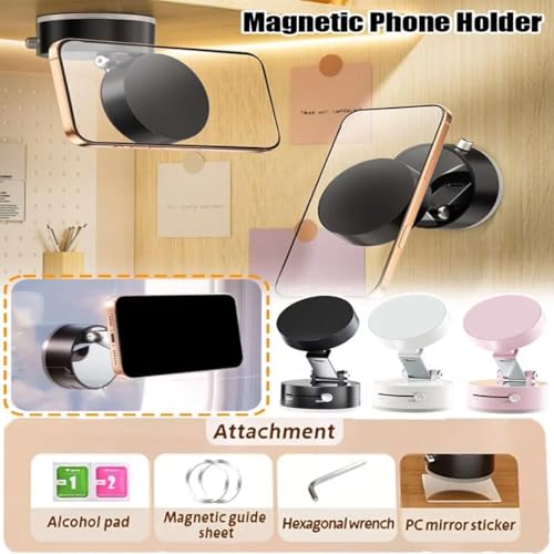 Oudvaker Foldable Magnetic Vacuum Phone Holder, 360° Electric Suction Car Mount, Double-Sided Swivel Stand for Car, Mirror, Gym, Kitchen, Hands-Free Portable Phone Holder (Wihte) - color: Wihte