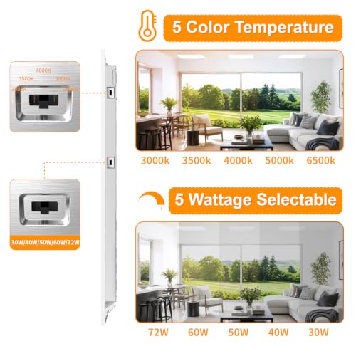 4 Pack 2X4 LED Flat Panel Light Drop Ceiling Office Fixture 5 CCT 3000K-6500K Adjustable & 5 Wattage 30W-40W-50W-60W-72W Selectable, 0-10V Dimmable,LED Troffer Flat Panel Light - size: 2x4 4PACKS
