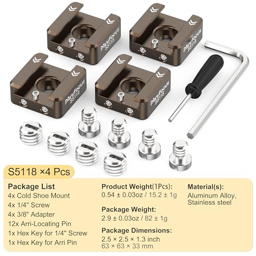 MINIFOCUS Cold Shoe Mount(4 Pcs), 1/4"-20 Screw with Locating Pins Compatible for ARRI Standard Mounting Points, with 3/8"-16 Adapter for Camera Cage Flash LED Monitor Microphone - style: Sienna 4 PCS