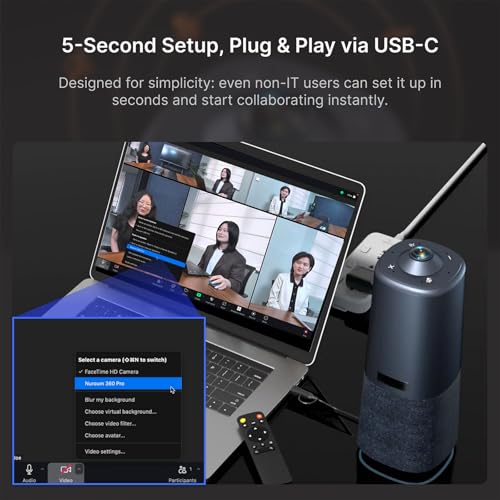 NUROUM 360 Pro Conference Room Camera and Microphone 2026 Upgrade, 3 AI Video Modes, Conference Webcam with Noise Suppression, All in One Webcam for Zoom/Teams/GoogleMeet on PC/Laptop/Desktop