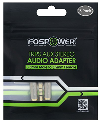 FosPower 3.5mm Male to Female Auxiliary Stereo Audio Headphone Jack AUX Adapter, 4-Conductor TRRS for iPhone, Smartphones, Tablets, Speakers, Microphone & Card Readers (3 Pack) - size: 3 Pack