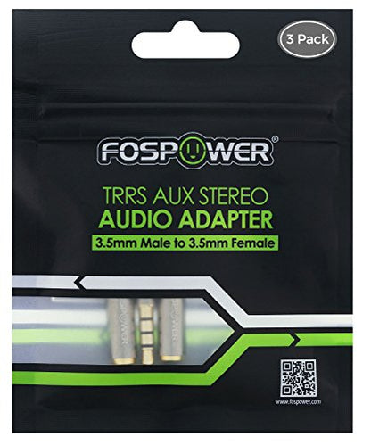 FosPower 3.5mm Male to Female Auxiliary Stereo Audio Headphone Jack AUX Adapter, 4-Conductor TRRS for iPhone, Smartphones, Tablets, Speakers, Microphone & Card Readers (3 Pack) - size: 3 Pack