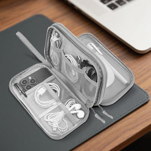 Travel Electronics Organizer, Waterproof Cable Organizer Bag for Electronic Accessories Double Layer Large Shockproof Cable Storage Bag(Grey) - color: Grey