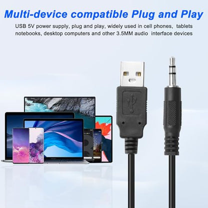 XMSJSIY Mini Computer Speaker for Desktop PC 3.5mm TRS Input with Volume Control USB Powered Stereo Hidden Type Small Speakers for PC Laptop Phone Notebook -1.2M/3.9FT 1 Pair