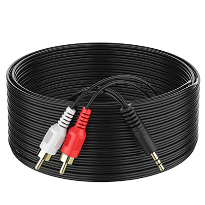 3.5mm to 2 Male RCA Cable 25FT, Stereo Audio Adapter Braided Hi-Fi Sound Auxiliary Y Splitter, Metal Shell Shielded Aux RCA Y Cord Compatible with Smartphone MP3 Tablet Speaker - size: 25FT