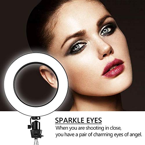 LED Ring Light with Stretchable Tripod Stand Selfie Stick, 6-inch Dimmable Floor/Table Annular Lamp for Selfie, Makeup, Live Stream, YouTube, Vlog, Camera/Phone Video Shooting USB Plug - color: Black-6''