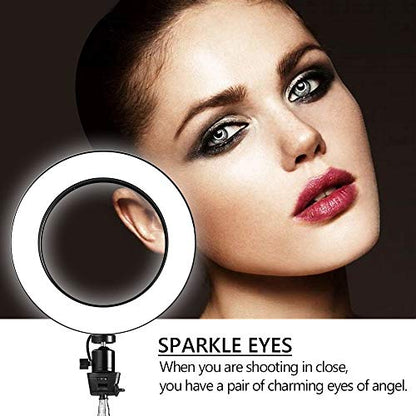 LED Ring Light with Stretchable Tripod Stand Selfie Stick, 6-inch Dimmable Floor/Table Annular Lamp for Selfie, Makeup, Live Stream, YouTube, Vlog, Camera/Phone Video Shooting USB Plug - color: Black-6''