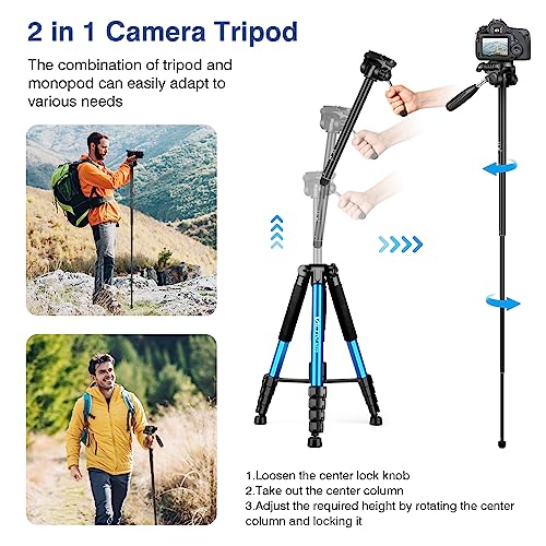 Victiv 72 inch Camera Tripod, Tall Tripod for Camera Cell Phone, Heavy Duty Camera Tripod Stand, Professional Aluminum Monopod, Compatible with Canon Nikon Sony DSLR Cameras - Blue - color: Blue