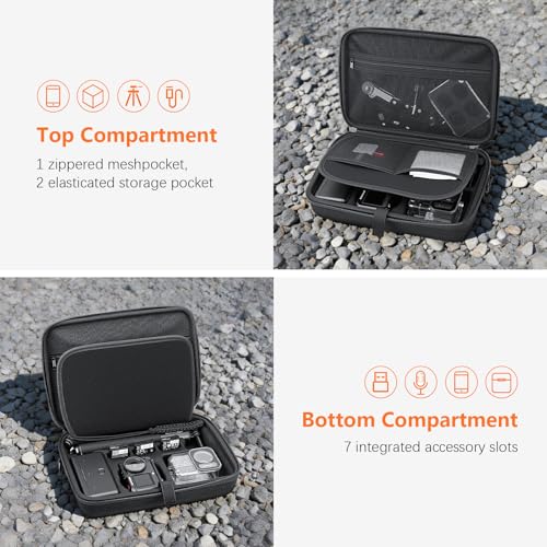AMAZEAR Carrying Case for DJI Osmo Action 6 Accessories, Compact Hard Shell Carry Bag with Shoulder Strap, Portable Camera Case for Travel, Organization, Storage, Protection, Black