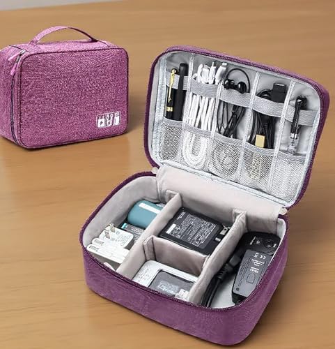 Electronics Organizer, Waterproof Portable Digital Storage Bag, Travel Cable Organizer Case-Purple - color: Purple 02