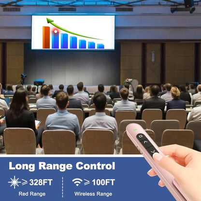 QUI Presentation Clicker with Volume Control, 2.4GHz USB Wireless Presenter Remote, PowerPoint Clicker Slide Advancer Compatible with Mac, Windows, Google Slides, Keynote - color: Pink, size: L