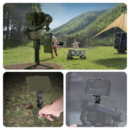 NEEWER Metal Phone Tripod Mount with Cold Shoe NATO Clamp Compatible with DJI RS5 RS4 RS3 Pro RS2 RSC2 Gimbal Stabilizer, 180° Tilt Phone Clip Holder Compatible with iPhone 15 Pro Camera Cage, GA010 - style: GA010 with Nato Clamp