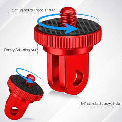 Frienda 4 Pieces Aluminum Camera Tripod Mount Adapter 1/4-20 Conversion Adapter for Tripod Compatible with GoPro Action Cameras and Other Standard 1/4 Accessories(Red) - color: Red