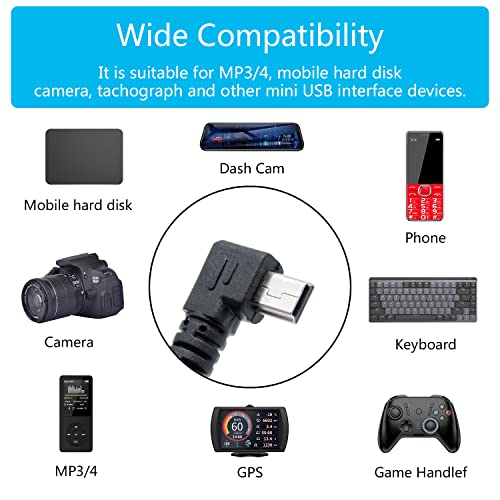 Short Mini USB Charging Cable 9inch, 90 Degree USB 2.0 A Male to Mini USB Left Angle Male Data Sync and Charge Cable, for Dash Cam, DigitalCamera, Hard Drive, MP3 Player, Phone (2Pcs) - style: 2Pcs Mini USB - Left Angle