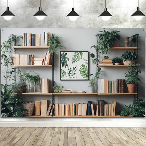 8X6ft Bookshelf Backdrop Modern Office Backdrop, Business Interior Shelves with Books Photography Background Screen for Video Conferencing Photography Studio Background, Color-1 - color: Color-1, size: 8x6ft