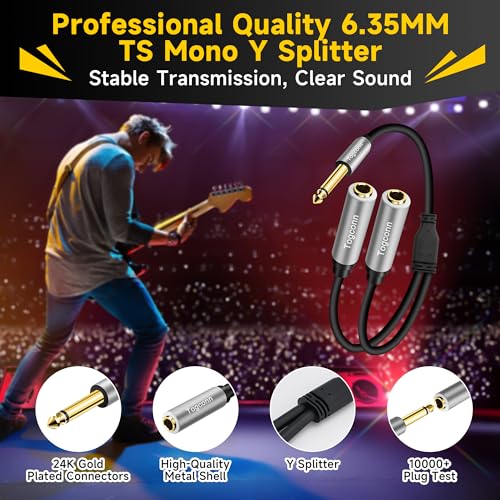 1/4 inch TS Mono Splitter Y Adapter, 6.35mm Mono Male to Dual 6.35 mm TS Mono Female Jack, Quarter inch Audio Speaker Splitter Converter Cable 1 Feet, Gold Plated Connectors - color: 6.35mm TS Male to Dual 6.35mm Female, size: 1 Pack