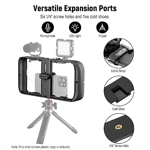 NEEWER Mobile Phone Video Rig, Mobile Phone Grip Stabiliser Cage with Cold Shoe and 1/4 Inch Thread, Video Recording Film Rig, Compatible with iPhone 16 15 Pro Max Plus 14 13 Mini X XS Max XR - style: A104