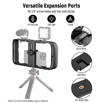 NEEWER Mobile Phone Video Rig, Mobile Phone Grip Stabiliser Cage with Cold Shoe and 1/4 Inch Thread, Video Recording Film Rig, Compatible with iPhone 16 15 Pro Max Plus 14 13 Mini X XS Max XR - style: A104