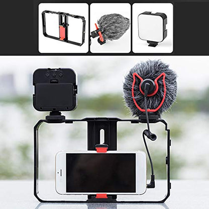Vlog Live Mobile Phone Photography Support Stabilizer Set with Fill Light and Microphone Professional Video Kit for Content Creators Black Plastic 384g