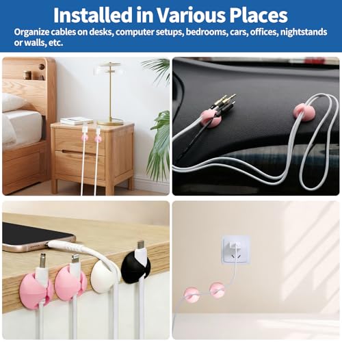 16Pcs Pink Silicone Cable Clips for iPhone Charger, USB, Computer Cables, Waltool Self-adhesive Desk Wire Management Cord Organizer Clips Keeper for Nightstand, Wall, Office, Home, Car