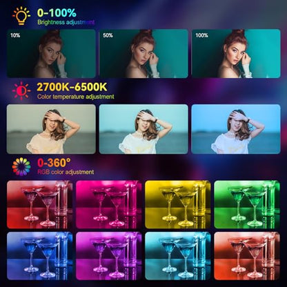 Tolifo Palm-Sized 40W RGB LED Video Light with Rechargeable 9000mAh /App Wireless Control/360° Full Color/CRI 97+ 2700-6500K/20 Effects for Vlogging Camera Photography Fill Light w Cold Shoe Mount