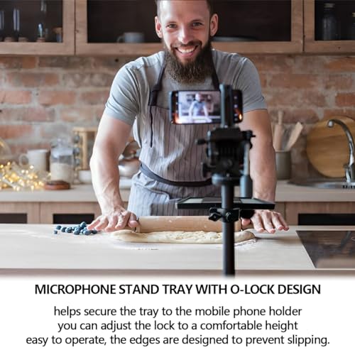 Microphone Stand Tray with Phone Support, Microphone Stand Clamp-On Rack Tray Holder，Universal Sound Card Tray for Live Streaming (Large) - size: Large