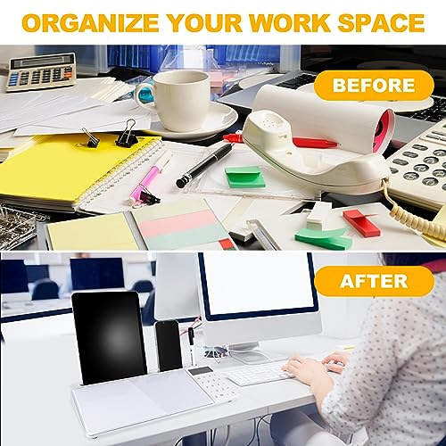 Small Glass Desktop Whiteboard Dry Erase Board with Calculator - Desktop White Board Storage Memo Notepad Computer Keyboard Stand Organizers with Accessories Markers, Eraser for Office, Home, School