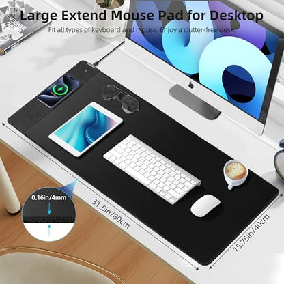 ExtreLife Wireless Charging Mouse Pad, Gaming Mouse Pad with Ultra-Smooth Surface, 31.5”x15.75” Large Desk Mat, Non-Slip Rubber Base, Waterproof Computer Keyboard Pad for Gaming, MacBook, Laptop, Desk - color: Black - 31.5"x15.7" (Wireless Charging)