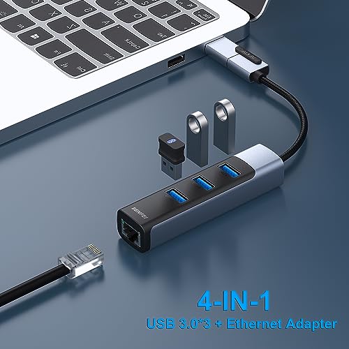 BENFEI 4in1 USB-C/USB 3.0 to Ethernet Adapter with 3*USB 3.0 Ports Compatible for iPhone 15 Series, MacBook Pro/Air 2023/2022/2021/2020/2019 and More - style: USB upright