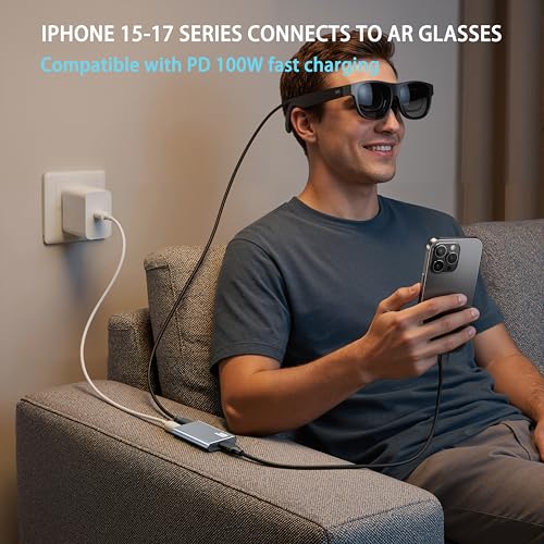 USB-C AR Glasses Adapter, 8K 30Hz/4K 144Hz, Power & Charge Sync | Compatible Xreal/Viture/RayNeo/Rokid AR Glasses,Steam Deck,ROG Ally,Switch 2,DJI RC 2,iPhone 15-17,Android,No Signal Lag