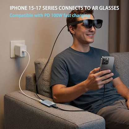 USB-C AR Glasses Adapter, 8K 30Hz/4K 144Hz, Power & Charge Sync | Compatible Xreal/Viture/RayNeo/Rokid AR Glasses,Steam Deck,ROG Ally,Switch 2,DJI RC 2,iPhone 15-17,Android,No Signal Lag