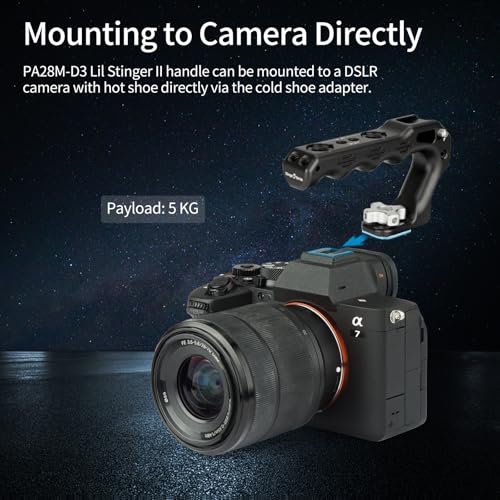 Nitze Cold Shoe Top Handle, Mini Ergonomic Camera Top Handle with Built-in Anti-Off Cold Shoe for DSLR and Mirrorless Cameras (Lil Stinger II Series) - PA28M-D3