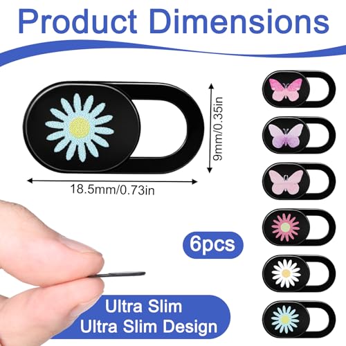 6 Pcs Webcam Cover Slide Butterfly Flower Design Ultra-Thin Laptop Camera Cover Slide Web Cam Privacy Blocker for Laptop Desktop Computer Smartphone Tablet to Protect Your Privacy and Security