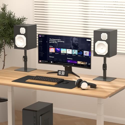 Suptek Free-Standing Speaker Stand Desktop Set, 9.6 x 8.8 inch Trays, Height Adjustment and Tilt, Universal Audio Holders for Computer and Bookshelf Speakers, Elevated Sound, 2 Pack, Black, SDM001T - color: Black