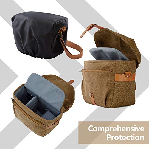 BAGSMART Canvas Crossbody Camera Bag with Rain Cover for Women Men, Khaki | SLR DSLR Camera Case, Compact Camera Shoulder Bag - color: 02-Kahki