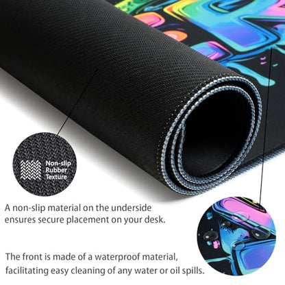 Gamer Gaming Mouse Pad, Blacklight Game Controller Horror Skull Waterproof Large Mouse Mat, 31.5" x 11.8" Skeleton Glowing Extended Non-Slip Rubber Base, Office & Home Keyboard Pad - color: Gamer C