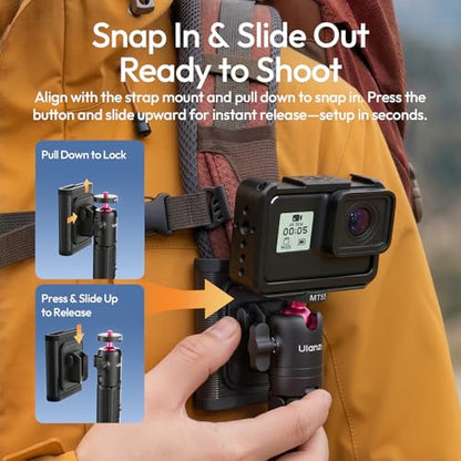ULANZI MT55 SnapGo Mini Tripod & Selfie Stick, 4-in-1 Mantis/Backpack Strap/Selfie/Tripod Modes, 360° Ball Head, 4-Section Extendable 12.2in, for Phone/Action Cameras/Compact Cameras