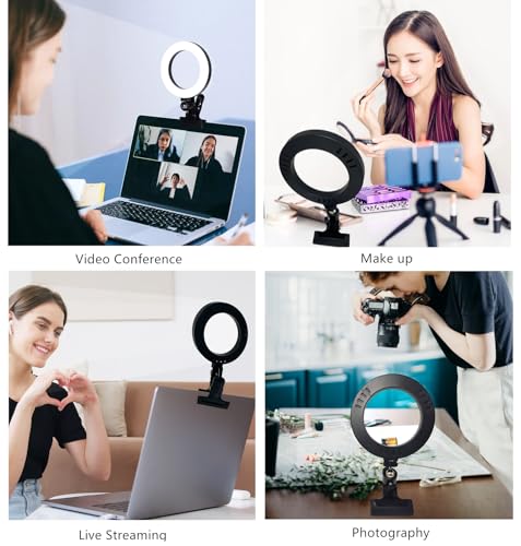 6.3" Ring Light with Clamp Mount for Laptop,Webcam Light with 3 Light Modes&10 Level Dimmable for Laptop/PC Monitor/Desk/Bed/Office/Makeup/YouTube/TIK Tok
