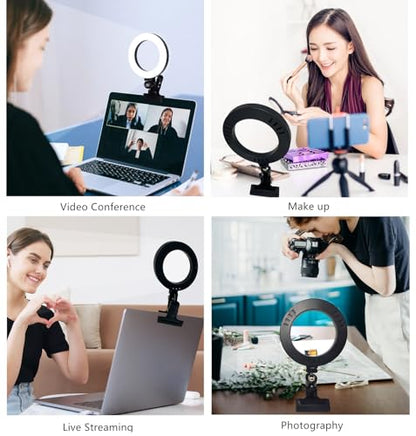6.3" Ring Light with Clamp Mount for Laptop,Webcam Light with 3 Light Modes&10 Level Dimmable for Laptop/PC Monitor/Desk/Bed/Office/Makeup/YouTube/TIK Tok