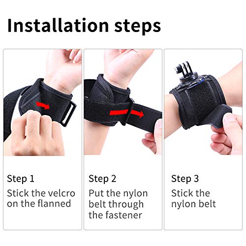 Wrist Strap Mount, 360° Rotating Arm Mount Strap Compatible with GoPro Hero 13/12/11/10/9/8/7//6/5 Black,DJI Action 6/5 pro/4/3,Insta 360 ONE R,AKASO/Campark and More Action Cameras