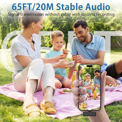Lavalier Microphone Lapel Mic Wireless for iPhone 15 Pro Max,Bluetooth Mic USB C,Android,Phone,PC,Microfono Inalambrico Para, Mini Collar Clip on Lapel Microphone Wireless Lav Mic for Video Recording
