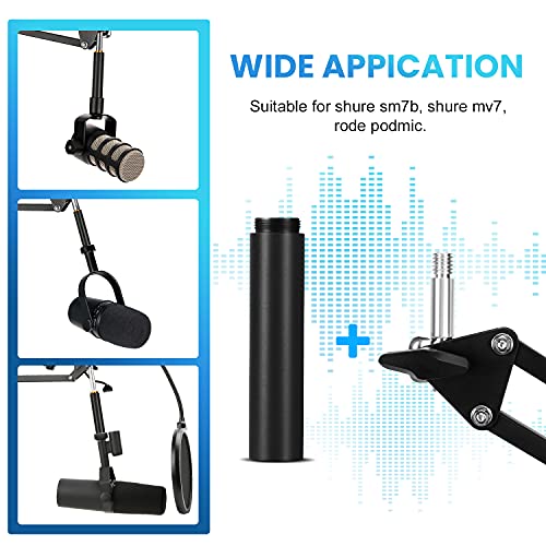 YOUSHARES Mic Stand Extension, 5/8" Female to 5/8" Male Microphone Extension Tube for Desk Stands(3.15 in) - color: black