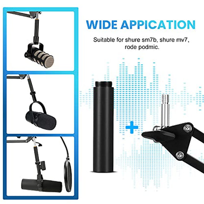 YOUSHARES Mic Stand Extension, 5/8" Female to 5/8" Male Microphone Extension Tube for Desk Stands(3.15 in) - color: black