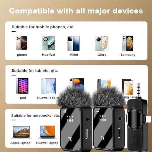 3-in-1 Mini Wireless Lavalier Microphone for iPhone, Android & Camera - Ideal for Vlogging, Content Creation & Video Recording with AI Noise Reduction, 328ft Range & 20H Battery Life