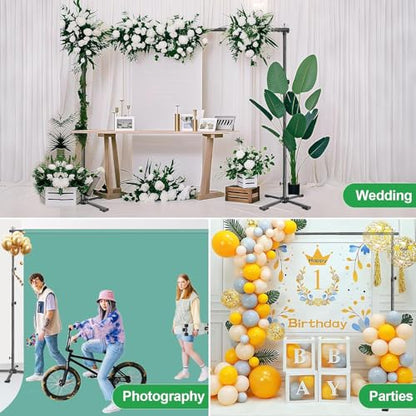 EMART Portable Backdrop Stand Kit with Foldable Cross Flat Base, Adjustable 7ft Height 10ft Width Pipe and Drape Background Hanging Frame Bar for Photography Party Wedding Birthday Photo Studio - size: 7x10FT