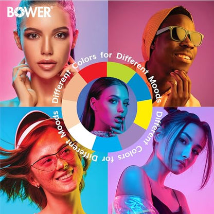 Bower 10 inch RGB Selfie Desktop Ring Light Stand Studio Kit - Ultra Wide Range, 9 Colors, 12 Brightness Levels, Special Effects, Tripod, Phone Clip/Holder