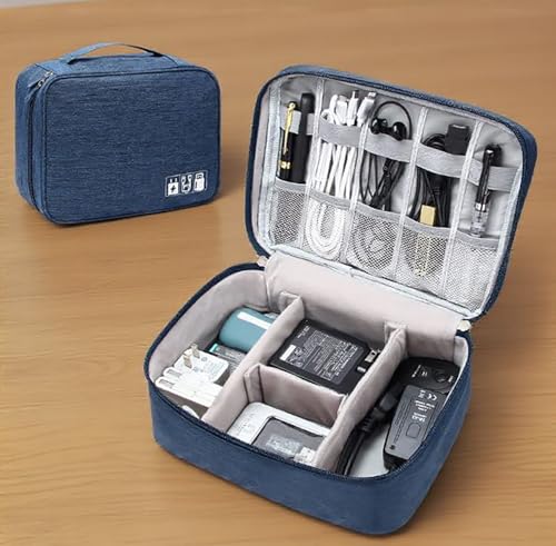 Electronics Organizer, Waterproof Portable Digital Storage Bag, Travel Cable Organizer Case - Navy Blue - color: Navy Blue