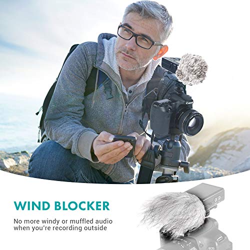 Movo WS9 Furry Outdoor Windscreen Microphone Muff for Portable Digital Recorders up to 3" X 1.5" (W x D) - Fits The Zoom H4n PRO, H5, H6, Tascam DR-05, DR-07, DR-40, and More (Light Gray)