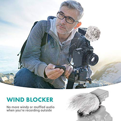 Movo WS9 Furry Outdoor Windscreen Microphone Muff for Portable Digital Recorders up to 3" X 1.5" (W x D) - Fits The Zoom H4n PRO, H5, H6, Tascam DR-05, DR-07, DR-40, and More (Light Gray)